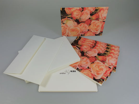 10er Set Fotoklappkarte Rosen mit cremefarbenen Umschlag