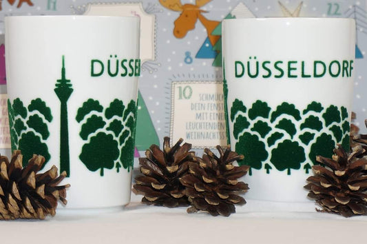 KAHLA Kaffeebecher mit Samtbeflockung - für Düsseldorf nach Sturm ELA